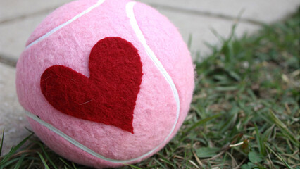 Pink Tennis Ball with Red Heart