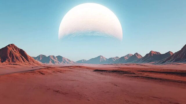 Ethereal Desert Landscape at Sunset with Surreal Mountains and Dreamlike Skies
