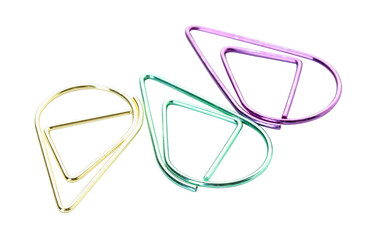 Colorful paper clips isolated on white. Stationery item