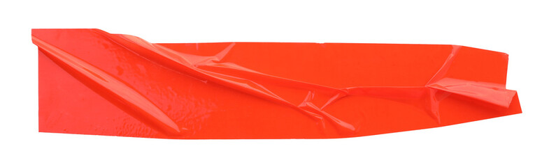 Strip of red adhesive tape on white background, top view