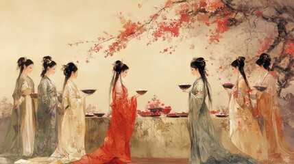 The Eastern artistic conception in the painting of ladies