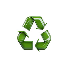 Obraz premium 3D Render of Shiny Green Recycle Symbol on White Background