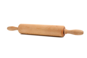 One wooden rolling pin isolated on white