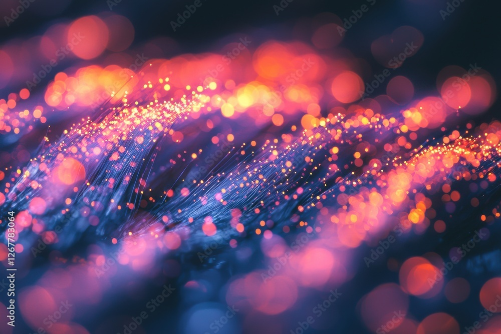 Poster abstract fiber optics with bokeh lights creating a futuristic and ethereal scene, featuring delicate
