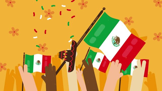 May 5th mexican celebration, 5 de mayo party mexico flags animation 4k