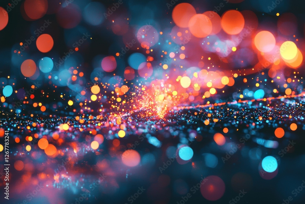 Poster a captivating display of bokeh lights in vibrant colors of red and blue, creating an abstract and ma