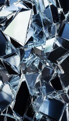 Artistic abstract background of fragmented glass shards with sharp edges and reflective surfaces