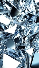 An artistic arrangement of fragmented glass shards with sharp edges and reflective surfaces