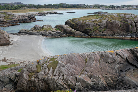 Amazing view from viewpoint at beautiful Ogna, Norway - clear water and beautiful beach with rocks
