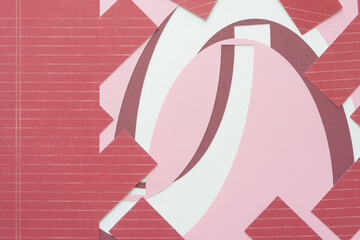 machine-cut abstract paper background in red, pink, and purple on white