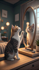 cat in front of mirror