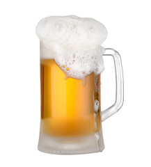 Glass mug of fresh beer with foam isolated on white
