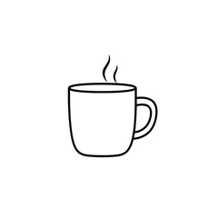 simple black outline of steaming coffee cup, symbolizing warmth and comfort. Perfect for coffee lovers and cozy settings