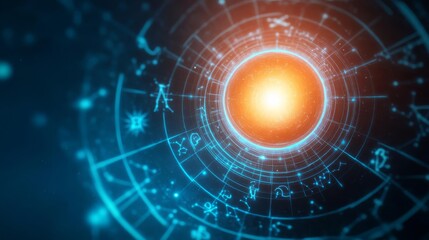Obraz premium Zodiac holographic portal opening in deep space, celestial wormhole effect