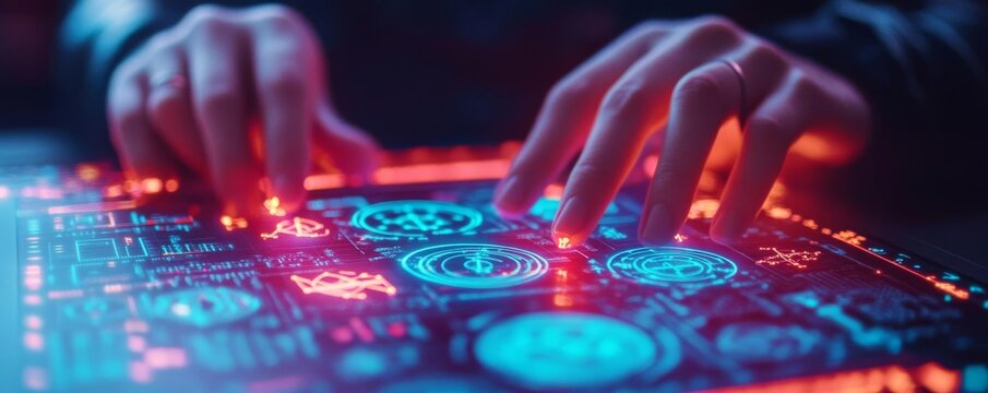 Zodiac-themed cyberpunk fortune teller using glowing neon holographic astrology charts