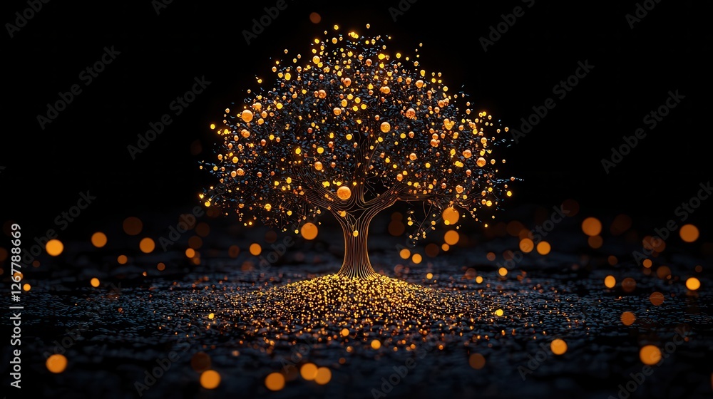 Poster a luminous tree glows with shimmering orbs, creating a magical atmosphere against a dark background.