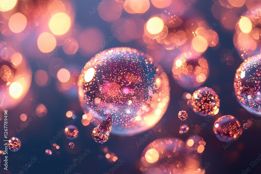 Poster A mesmerizing abstract composition featuring glowing orbs and shimmering bokeh lights, creating a magical and ethereal atmosphere, perfect for festive backgrounds.