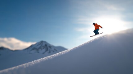 Man Snowboarding in the Mountains on a Sunny Day