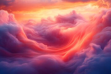 Obraz premium Vibrant sunset over a swirling cloudscape, showcasing rich colors and dynamic formations
