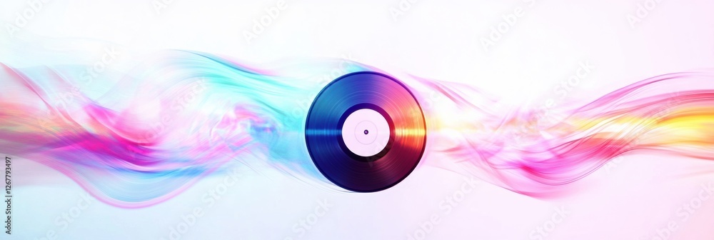 Aufkleber colorful vinyl record surrounded by vibrant sound waves in a dynamic abstract design. generative ai