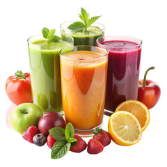 Freshly pressed fruit vegetable juice smoothie isolated on transparent background  
