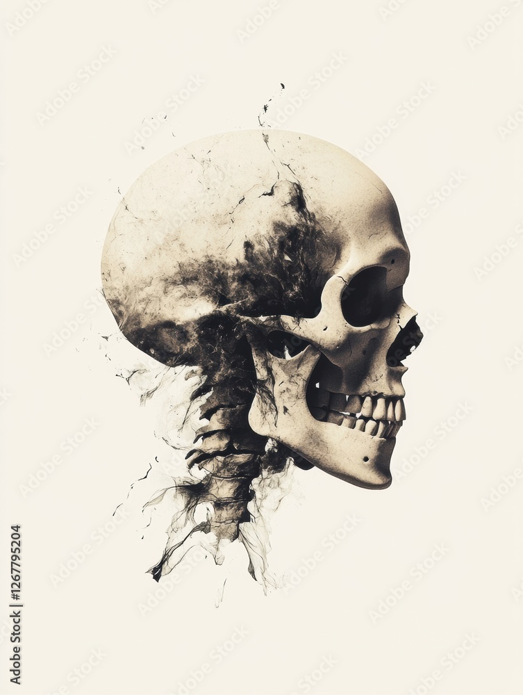 Leinwandbilder Artistic depiction of a skull with abstract elements in a creative style. Generative AI