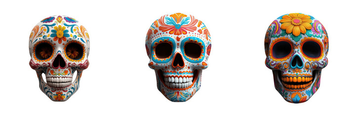 Colorful sugar skull display cultural celebration ideal for Cinco de Mayo on transparent background