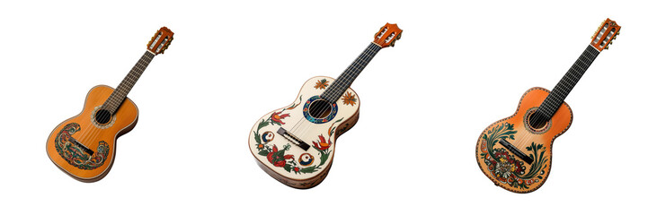 Artisan workshop handcrafted guitars ideal for Cinco de Mayo on transparent background