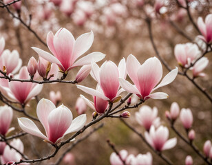 Spring bloom magnolia tree flowers. Blossom magnolia flower. Spring background. Blossom texture....