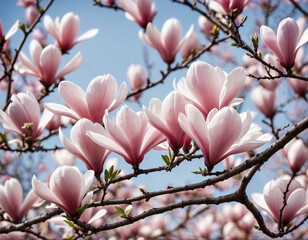 Spring bloom magnolia tree flowers. Blossom magnolia flower. Spring background. Blossom texture....