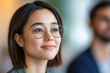Smiling Young Business Woman with Glasses