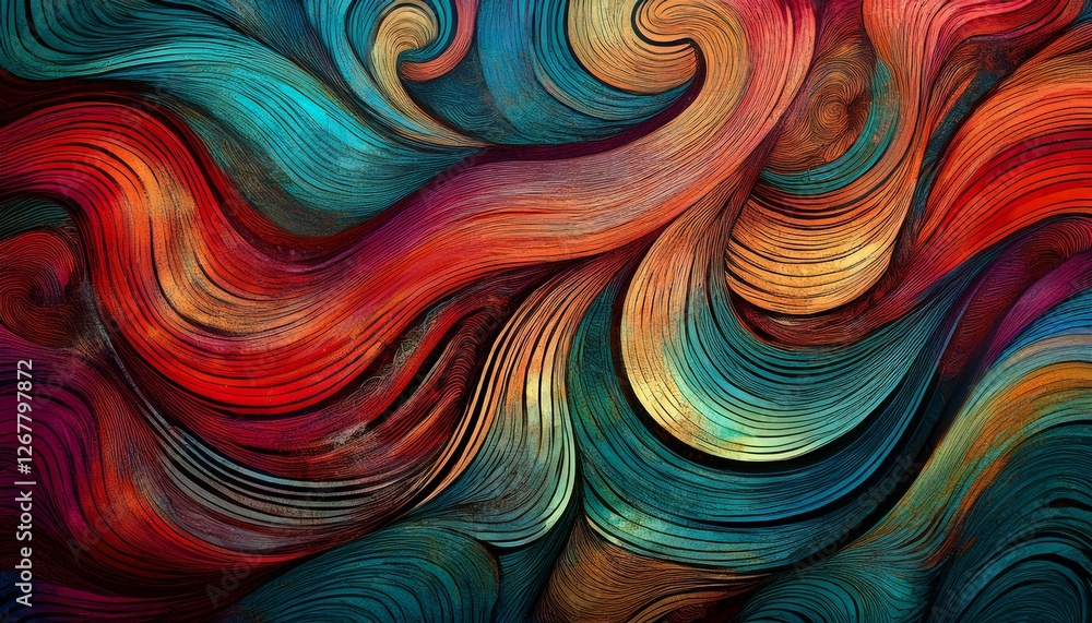 Poster abstract background with grunge wavy and curly lines pattern