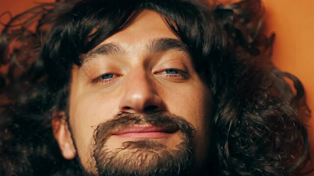 Ugliest sexiest man kissing you, closeup of weird guy flirting in unsettling manner. Quirky humorous take on seduction rituals.
