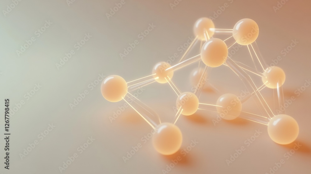 Aufkleber Molecular structure modeled with glowing spheres representing atoms and connections in a scientific setting. Generative AI