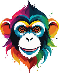Colorful Monkey Head vector design, Monkey logo and icon design, Monkey Illustration vector design