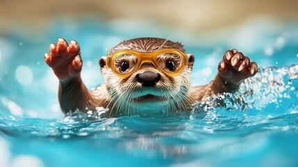A curious otter swims energetically in clear blue water, capturing the essence of playfulness and joy, inviting viewers to appreciate the beauty of wildlife in its natural habitat.