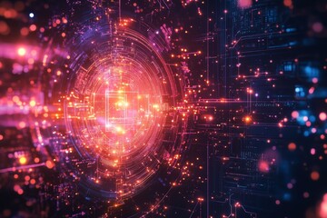 Obraz premium Secure Data Flow and Protection Technology - Network security, data encryption, privacy, safety, and information protection are symbolized in this showcasing a futuristic data flow