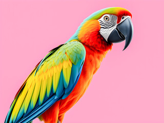 Obraz premium Colorful macaw parrot on pink background.