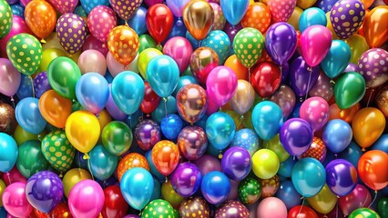 A vibrant and colorful collection of balloons, filled with helium and ready to soar, representing joy, celebration, and the boundless possibilities of life.