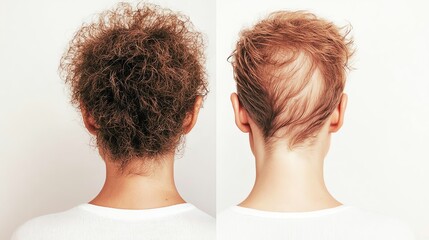 A comparison of two hairstyles showcasing a curly and a short hair look.