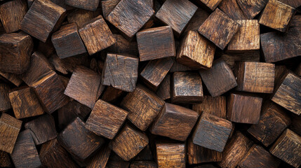 Fototapeta premium Top view, Pile of wooden blocks