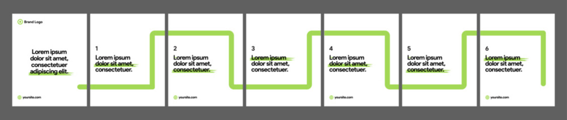 instagram creative portfolio carousel slider poster banner template social media post design green white background gray color flat clean minimal square size modern vector illustration