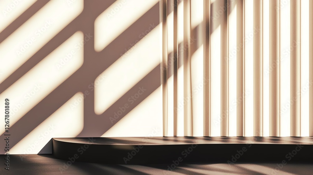 Poster abstract architectural background with light and shadow play on columns and platform.