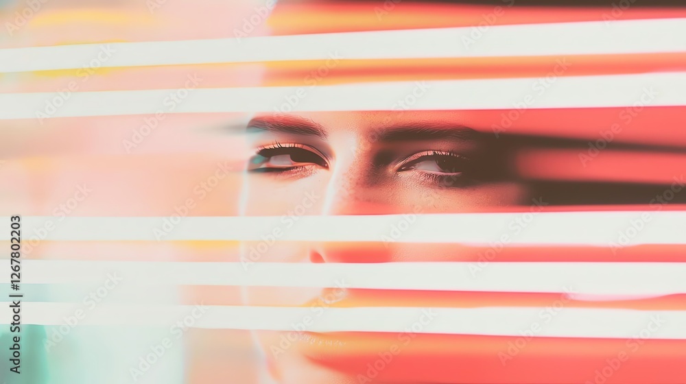 Poster Abstract portrait with blurred lines capturing emotion and introspection.