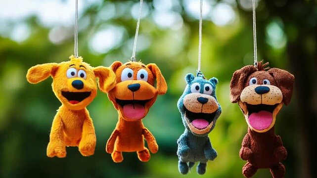 Cute 3d doggies hanging animated by wind. Animation loop.