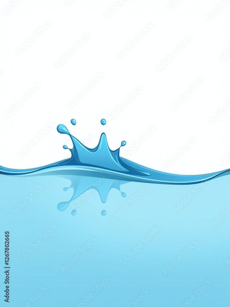 Poster a calm blue water scene features a gentle splash and wave pattern with individual droplets against a