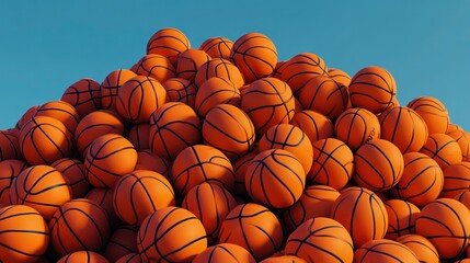 Basketball pile against a clear sky.  Possible use for sports articles or advertising