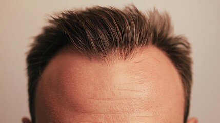 Close-up of a man's hair and forehead, highlighting a unique hairstyle and personal style.