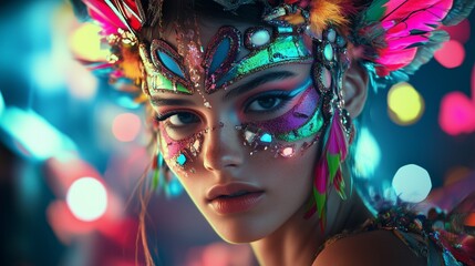 Naklejka premium Festive nightlife portrait photography a carnival celebration close-up