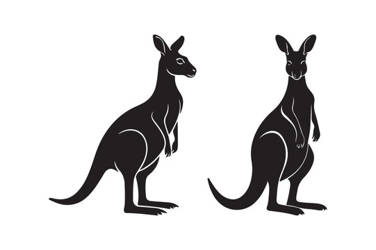 Kangaroo Silhouette and Outline Clipart Set for Digital and Print Designs